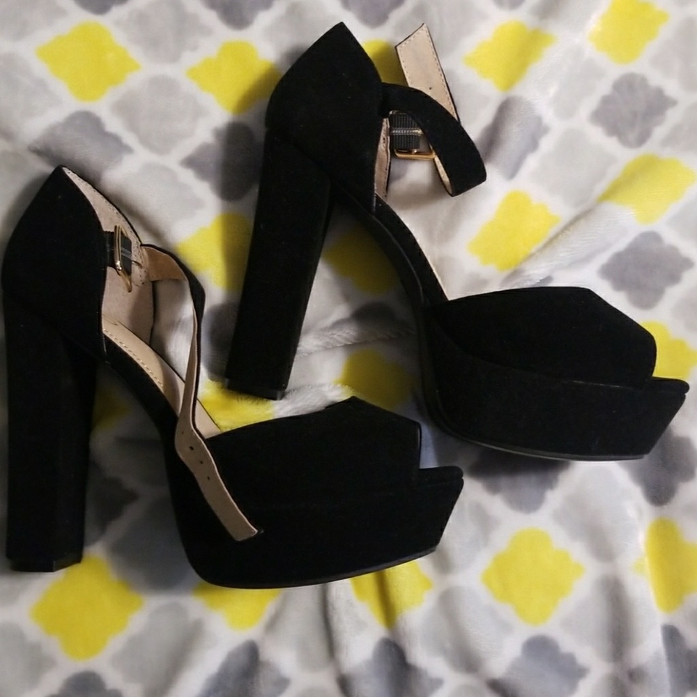 Black suede platforms